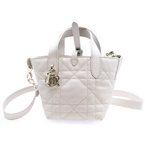 Christian Dior Toujours Vertical Cannage Leather Shoulder Tote Bag Beige Tan